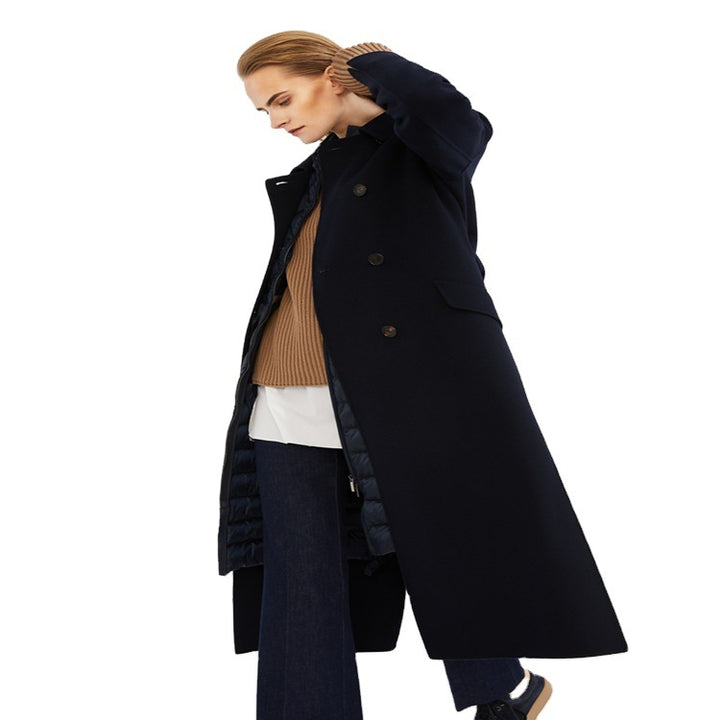 Damen Longcoat im minimalistischen Mantelkleid‑Look mit verdeckter Doppelreihe und Stoffgürtel Echoarchiv