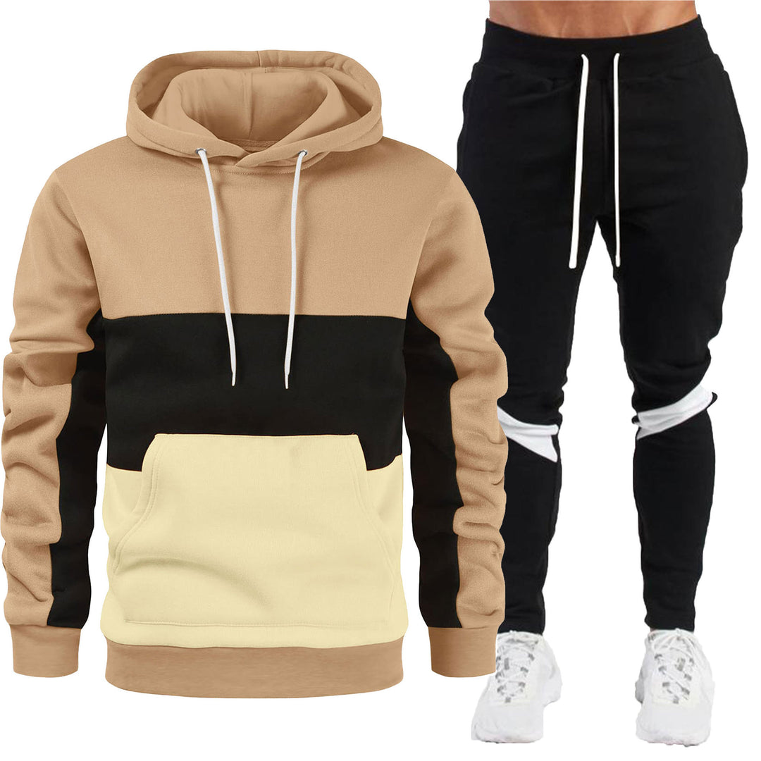 Herren sportives Hoodie- und Jogginghose-Set mit Kontrastblenden, Kängurutasche, elastischem Bund und schmal zulaufendem Bein – Cavarno