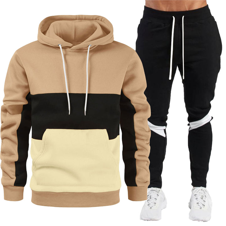 Herren sportives Hoodie- und Jogginghose-Set mit Kontrastblenden, Kängurutasche, elastischem Bund und schmal zulaufendem Bein – Cavarno
