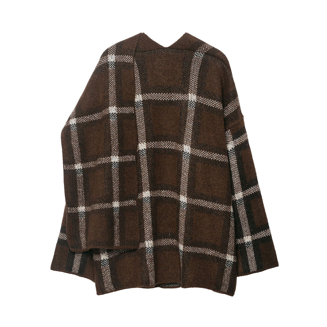 Damen Oversize Cape-Cardigan mit Kapuze, aufgesetzten Taschen und Karomuster Echoarchiv