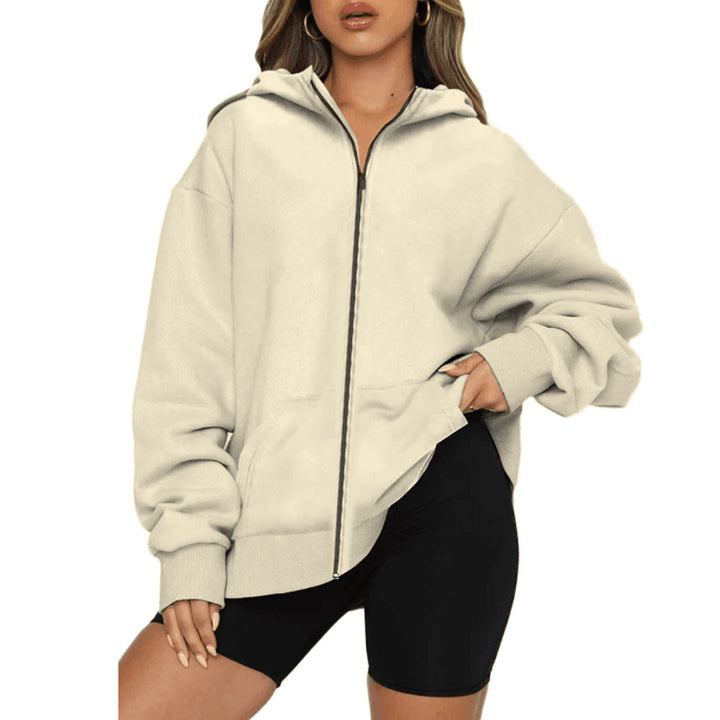 Damen nan leichte Zip-Kapuzenjacke im Relaxed-Fit mit Kängurutasche und gerippten Bündchen Echo Archiv