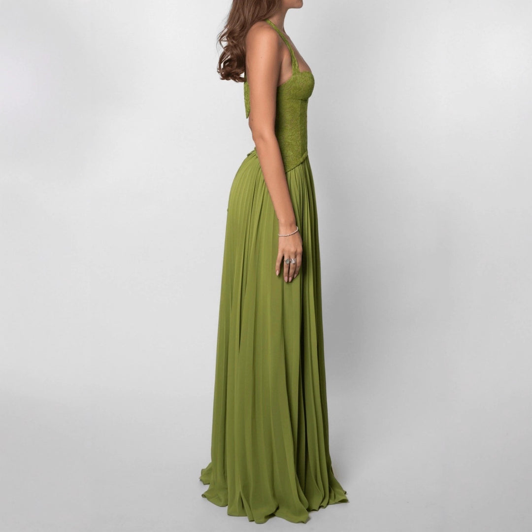 Damen nan elegantes Abendkleid mit Spitzenkorsett und plissiertem Maxirock Echo Archiv