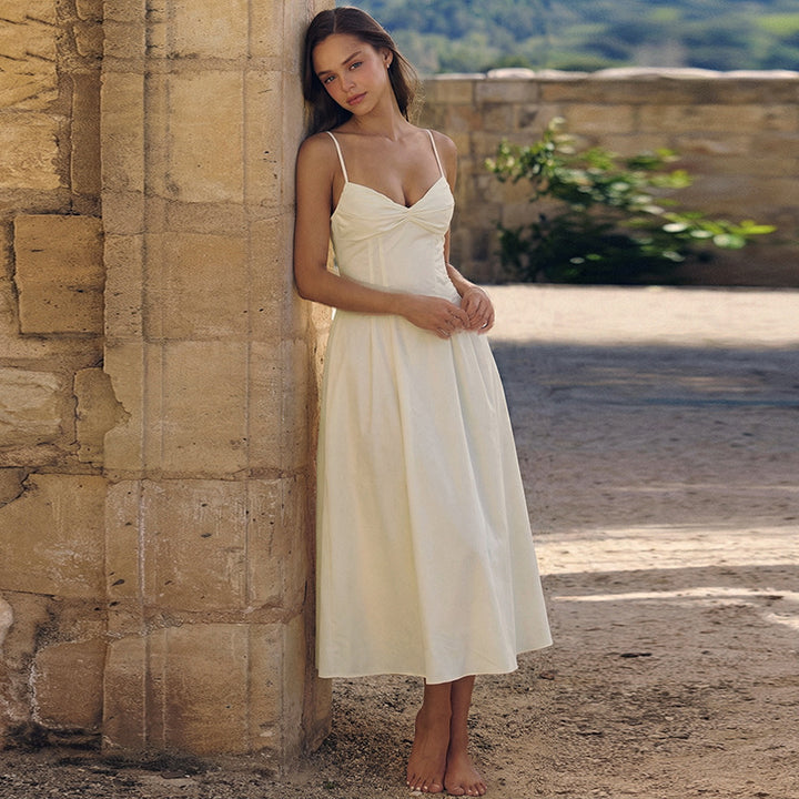 Damen Maxikleid mit tiefem V-Ausschnitt und fließendem Rock Echo Archiv