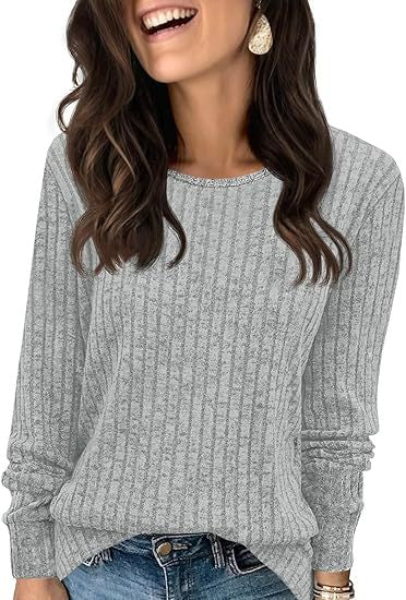 Damen Strukturierter Rippstrick-Pullover mit Rundhalsausschnitt, legerer Silhouette und weichen Bündchen Echo Archiv