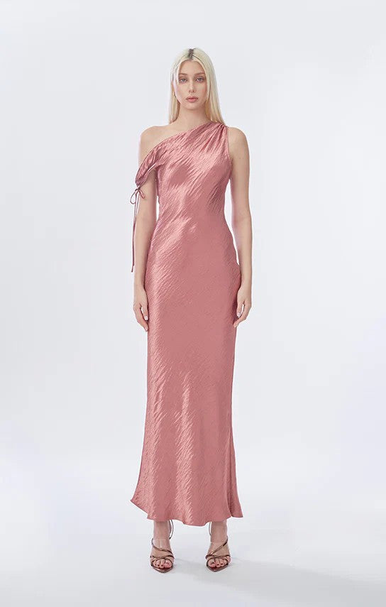 Damen elegantes langes asymmetrisches Kleid mit raffiniertem Rüschendetail Echo Archiv