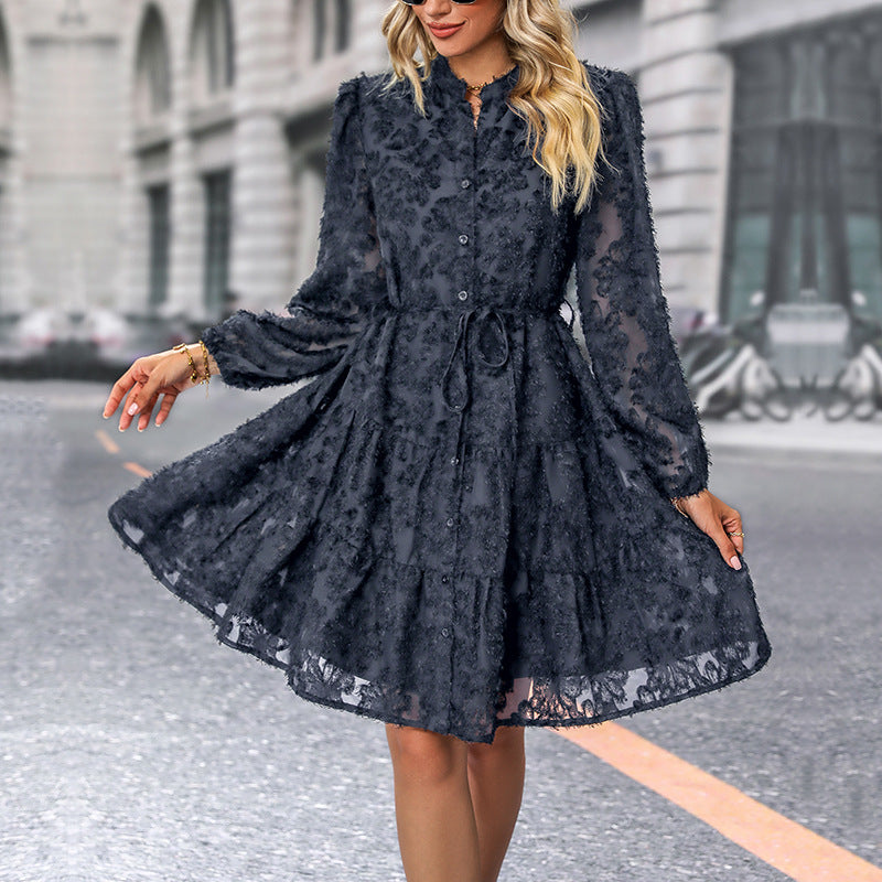 Damen Elegantes Langarmkleid mit Rüschen Echo Archiv