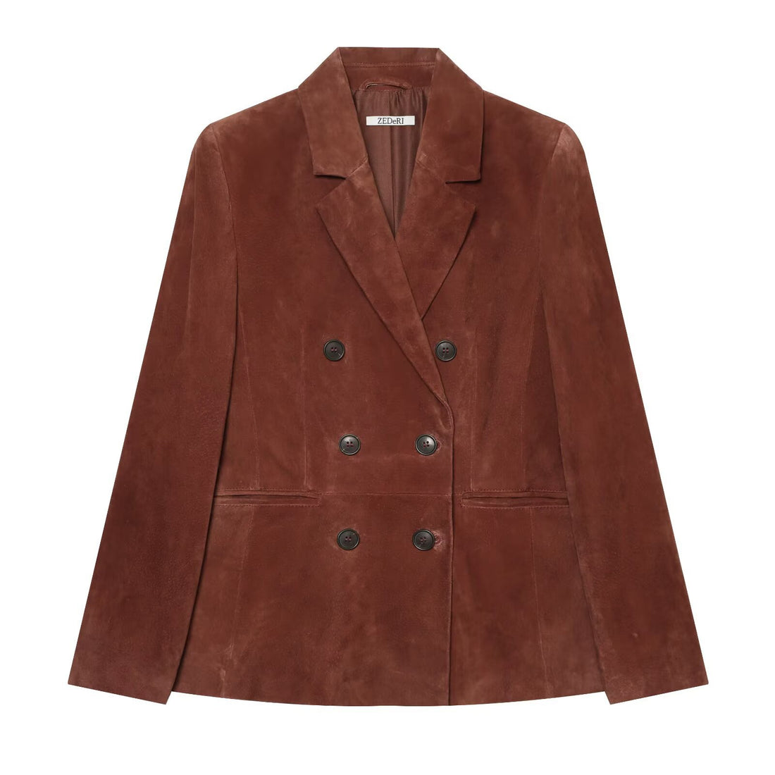 Damen Cropped zweireihiger Veloursblazer mit taillierter Passform und Leistentaschen Echoarchiv