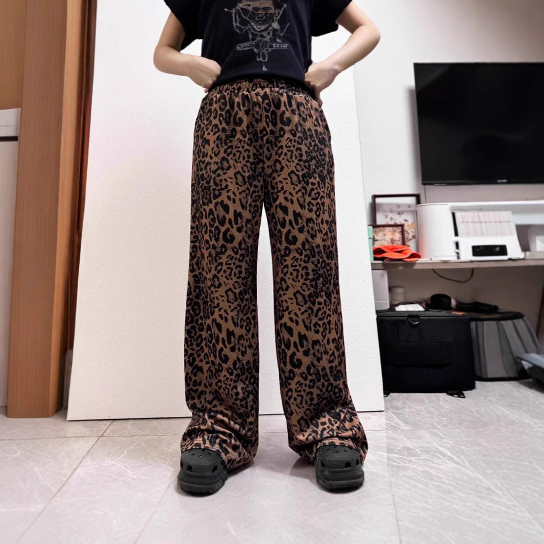 Damen Weit geschnittene Leinenhose mit Leopardenmuster Echo Archiv
