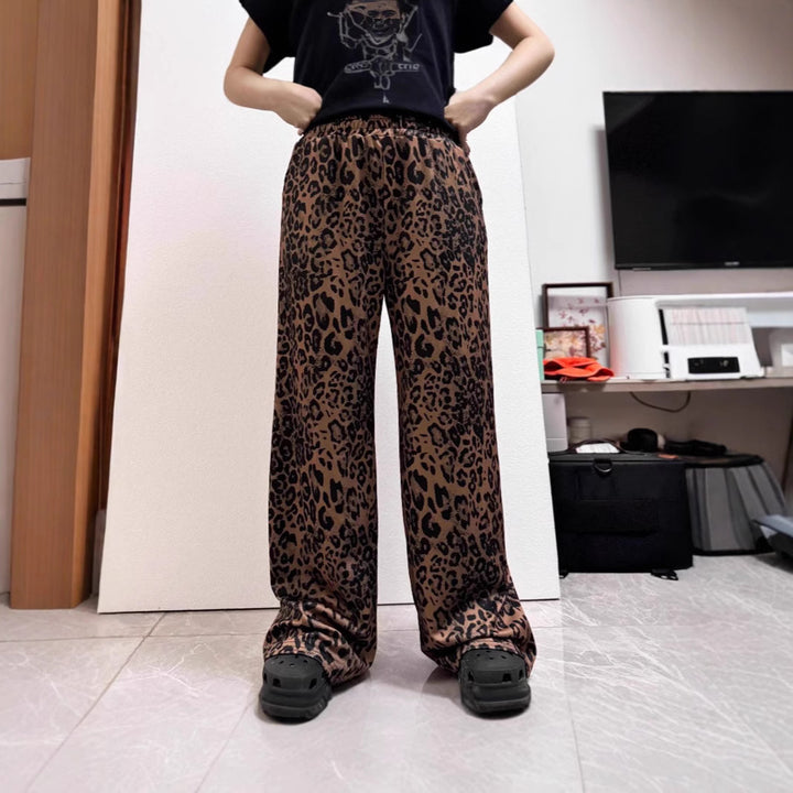 Damen Weit geschnittene Leinenhose mit Leopardenmuster Echo Archiv