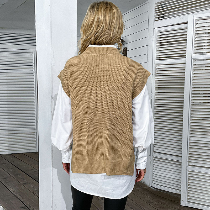 Damen Oversize Strickweste mit Zopfmuster und Rundhalsausschnitt Echoarchiv
