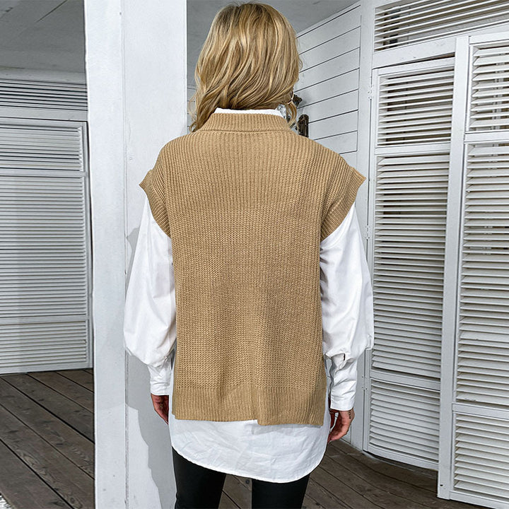Damen Oversize Strickweste mit Zopfmuster und Rundhalsausschnitt Echoarchiv