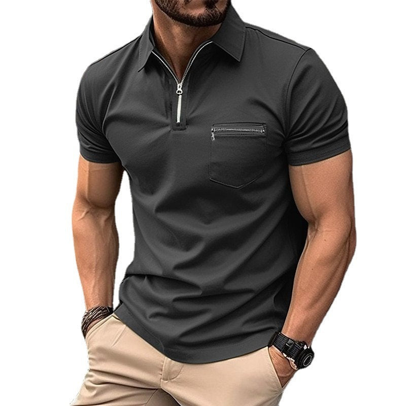 Herren sportliches Kurzarm-T-Shirt mit Reißverschluss und Brusttasche Echoarchiv