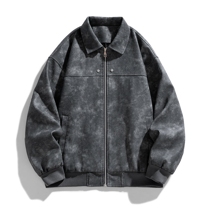 Men's suede-effect collared full-zip bomber jacket with ribbed hem – Brevano