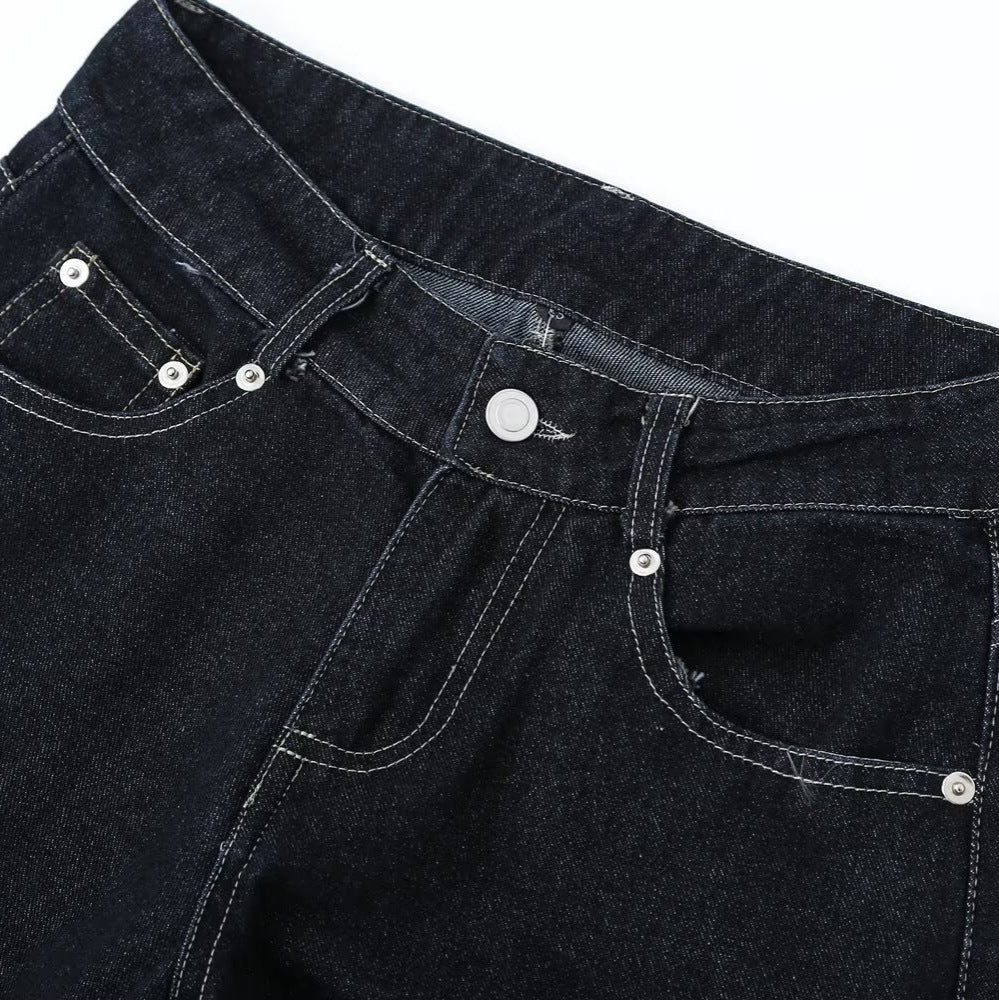 Damen High-Waist Jeanshose mit weitem Bein und Kontrastnähten Echoarchiv