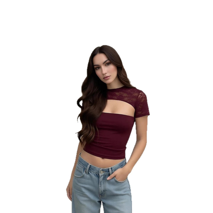 Damen Cropped Top mit Spitzenmuster und figurbetontem Schnitt Echo Archiv