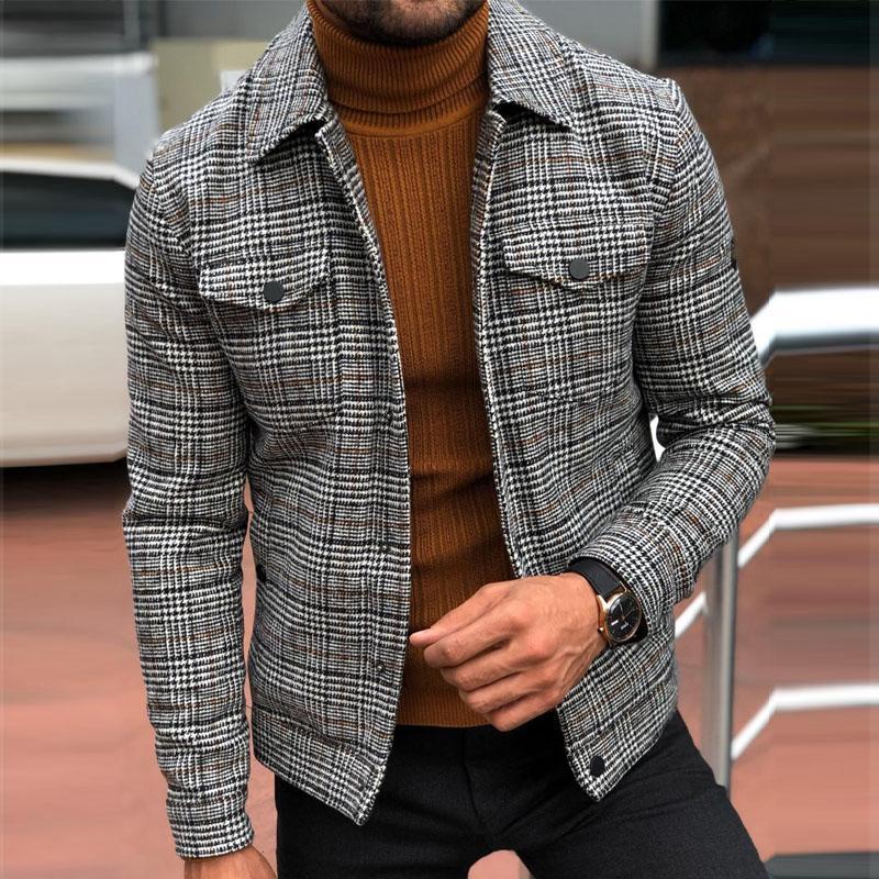 Herren Kariertes Overshirt Jackett aus Wollmischung mit Brusttaschen Echoarchiv