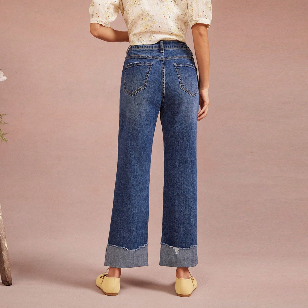 Damen Hochtaillierte Cropped-Jeans mit weitem Bein und ausgefranstem Umschlag Echo Archiv