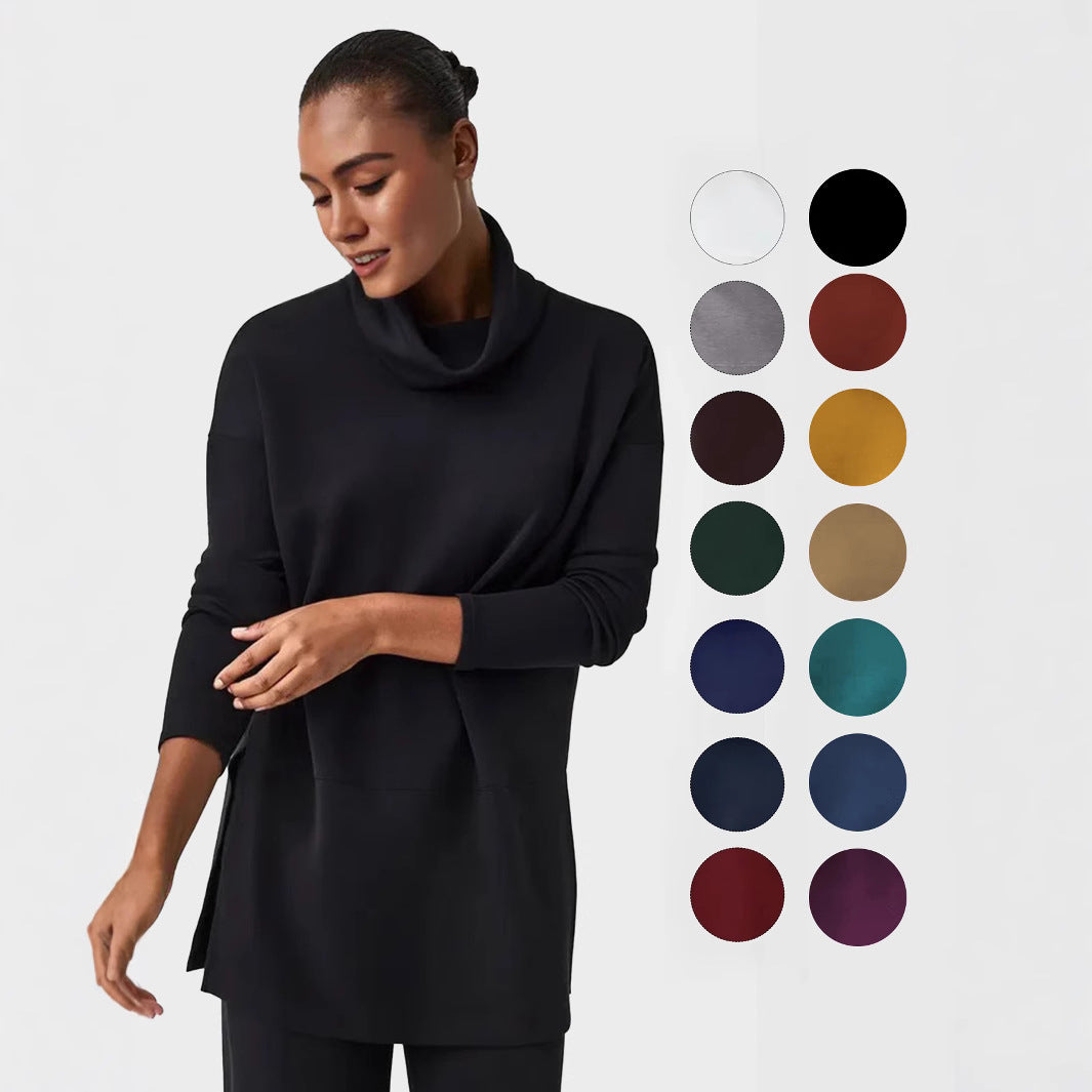 Damen Cozy Funnel Neck Tunika Pullover mit Übergrößen-Schnitt und seitlichen Schlitzen Echoarchiv