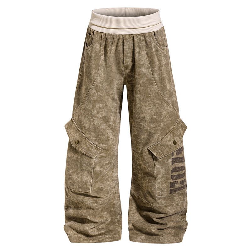 Damen Weite Cargo-Culotte-Hose mit hohem Rippbund und Utility-Taschen Echoarchiv