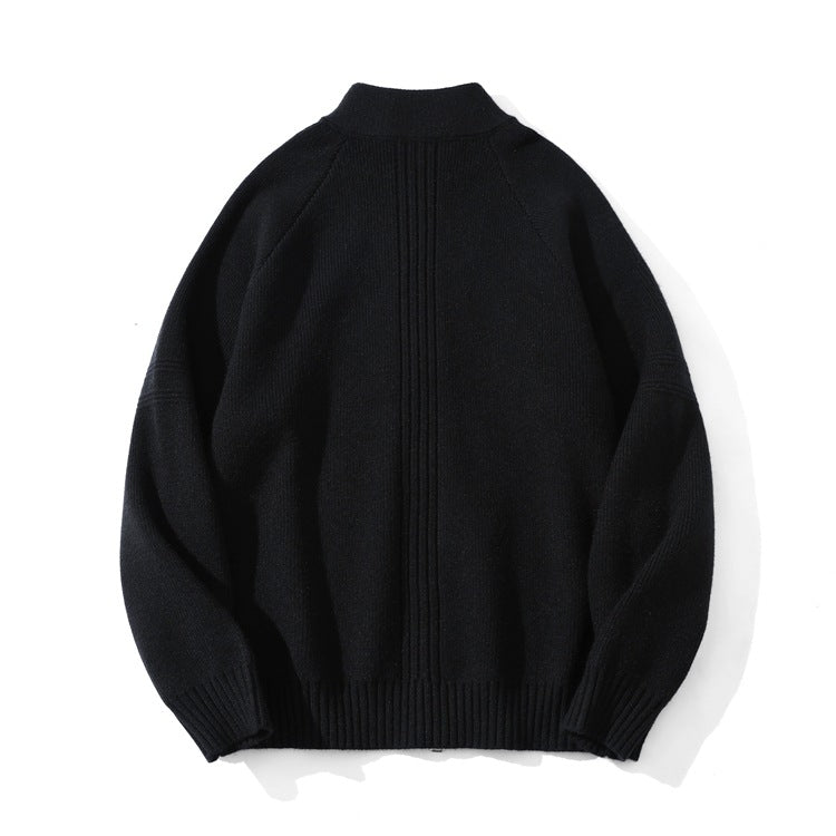 Unisex Grobgestrickte Zip-Strickjacke mit Stehkragen und Zweiwege-Reißverschluss Echoarchiv