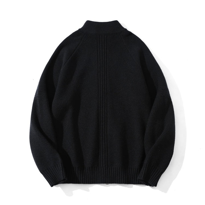 Unisex Grobgestrickte Zip-Strickjacke mit Stehkragen und Zweiwege-Reißverschluss Echoarchiv