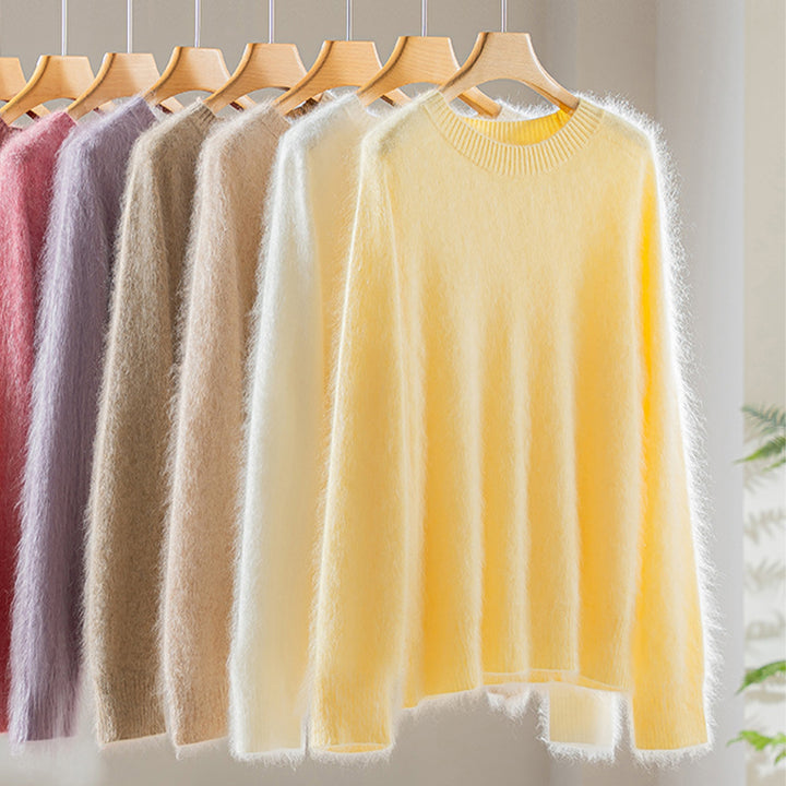 Damen Flauschiger Angora-Mix Rundhalspullover Echoarchiv