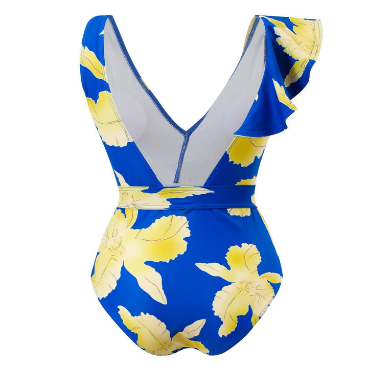 Damen Eleganter Einteiler Badeanzug mit floralen Rüschendetails Echo Archiv