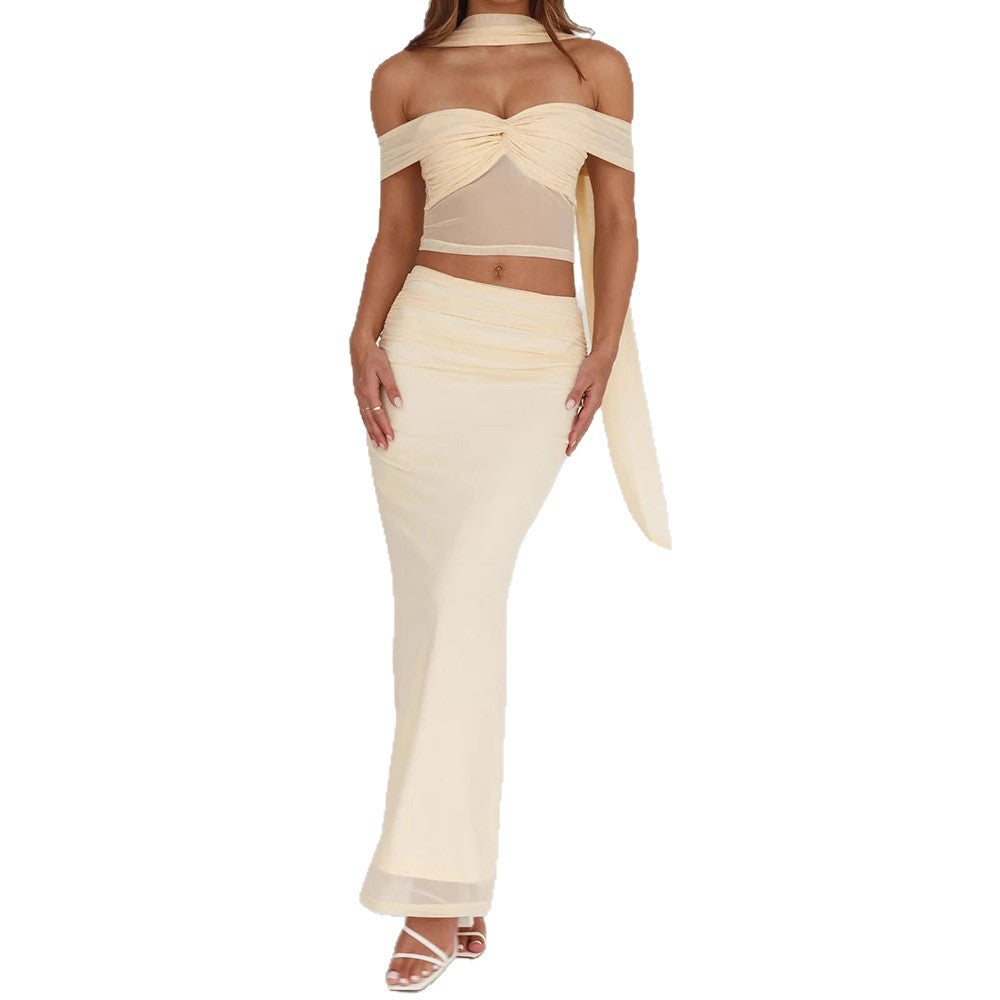 Damen elegantes Wickelkleid mit schulterfreiem Oberteil und drapierter Silhouette Echo Archiv