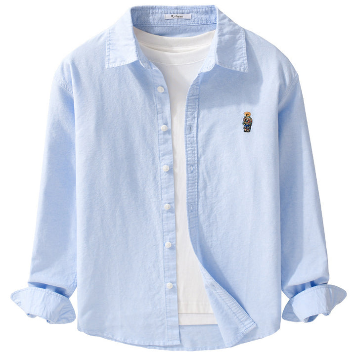 Herren Button-Down Overshirt im Casual-Relaxed-Stil mit tonaler Stickerei Echoarchiv