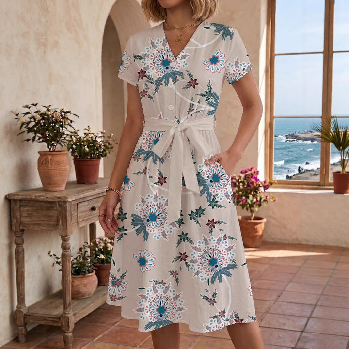 Damen Midikleid mit floralem Muster und Taillengürtel Echo Archiv