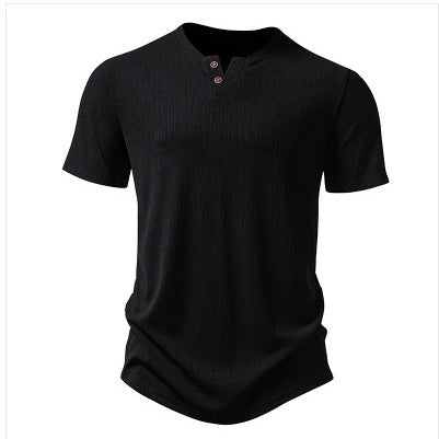 Herren hochwertiges Kurzarm-Henley-Shirt aus strukturiertem Material Echoarchiv