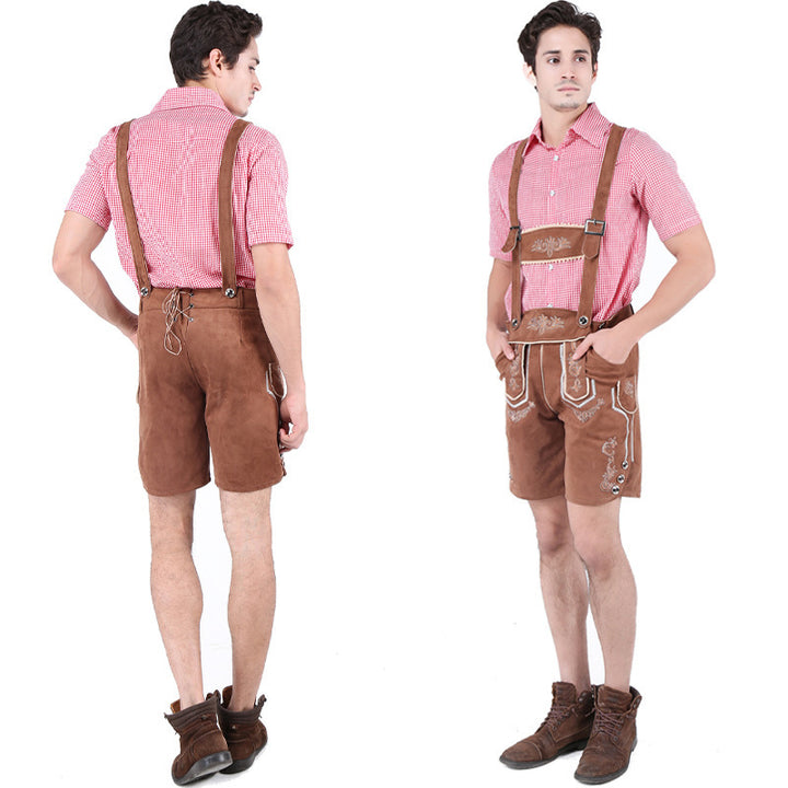 Herren nan alpine Trachtenlederhose im Retro-Stil mit Latz, Zierstickerei und Seitentaschen Echo Archiv