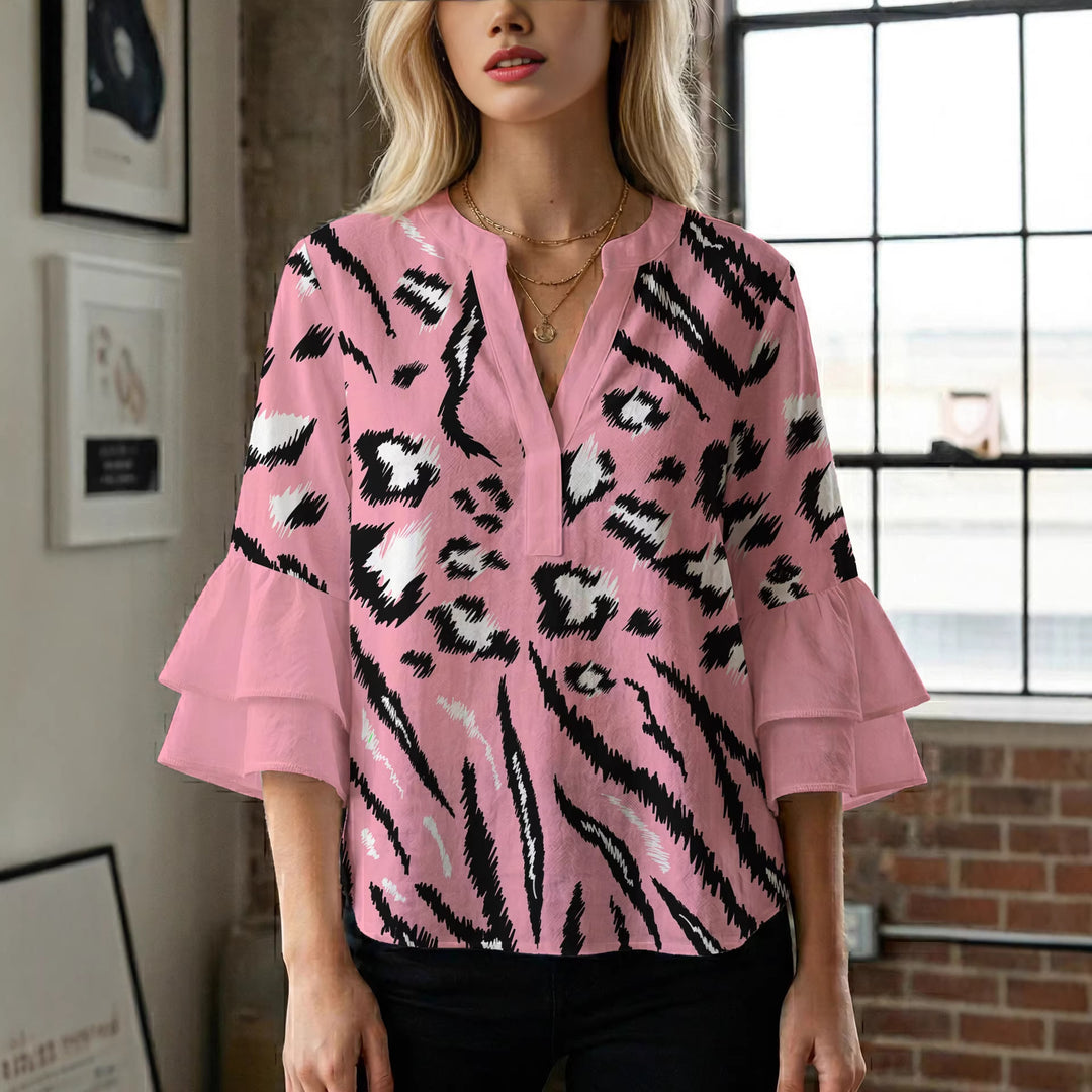 Damen Bluse mit Rüschendetails und auffälligem Animal-Print Echo Archiv