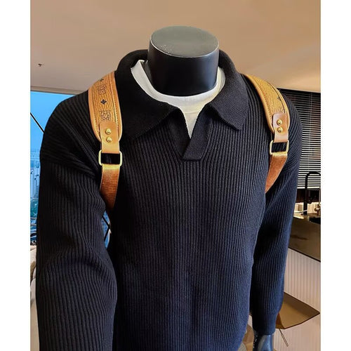 Herren Struktur-Strickpullover mit Polokragen und V‑Schlitz Echo Archiv