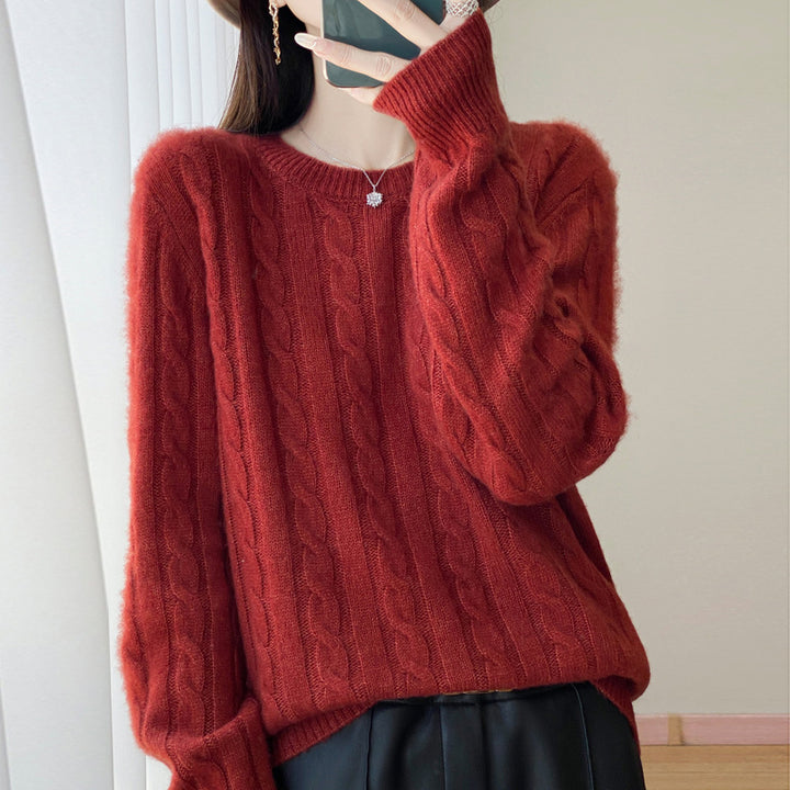 Damen Übergrößen Zopfmuster-Pullover im Mohair-Look mit geripptem Saum Echoarchiv