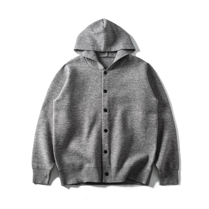 Unisex Leichte Kapuzen‑Strickjacke mit Druckknopfleiste und Rippbündchen Echoarchiv