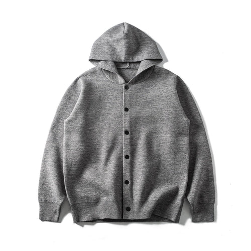 Unisex Leichte Kapuzen‑Strickjacke mit Druckknopfleiste und Rippbündchen Echoarchiv