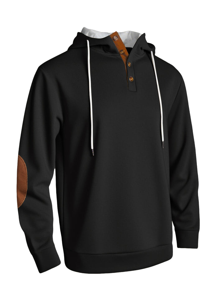 Herren Kapuzenpullover mit modernem Knopfleisten-Design und verstärkten Ellbogenpatches Echoarchiv