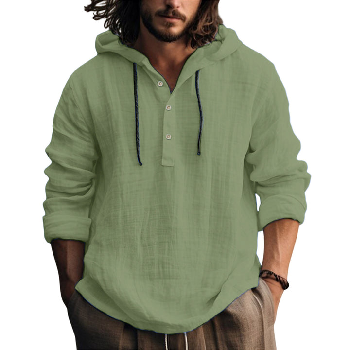 Herren Leichtes Kapuzenhemd im Leinenlook mit Henley-Knopfleiste – Arvello