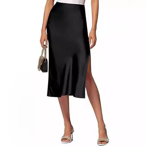 Damen Satin-Midirock mit hohem Schlitz Echoarchiv
