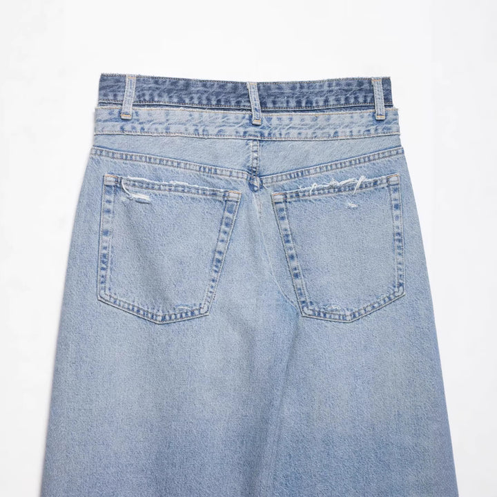 Damen Locker-sitzende Distressed Denim-Jeans mit weitem Cropped-Bein Echo Archiv