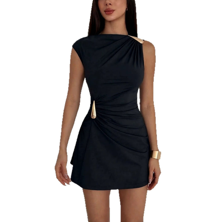 Damen nan tailliertes Ein-Schulter-Minikleid mit seitlicher Raffungs-Applikation und dekorativen Ringschließen Echo Archiv