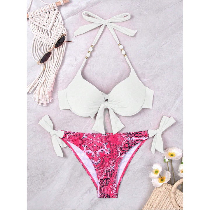 Damen Bikini-Set mit modischen Bindebändern und herausgearbeitetem Muster Echo Archiv