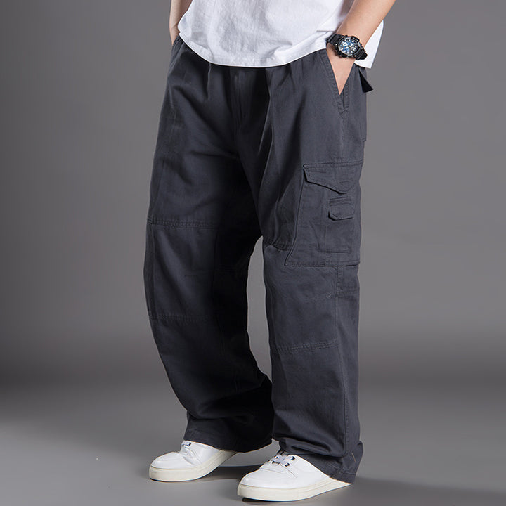 Herren Weite Utility-Cargohose aus Baumwollcanvas mit Mehrfach-Taschen und Kordelbund Echo Archiv