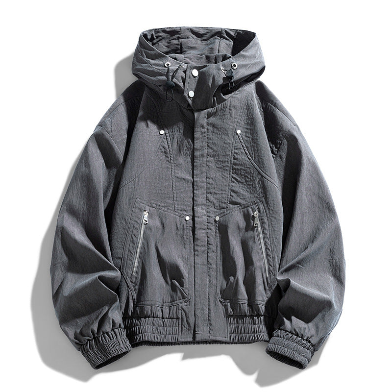 Herren Oversize Canvas-Utility-Kapuzenjacke mit versteckter Druckknopfleiste und Reißverschlusstaschen Echo Archiv