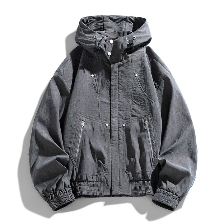 Herren Oversize Canvas-Utility-Kapuzenjacke mit versteckter Druckknopfleiste und Reißverschlusstaschen Echo Archiv