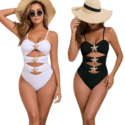 Damen Eleganter und figurbetonter Badeanzug mit Glitzerstern Echo Archiv