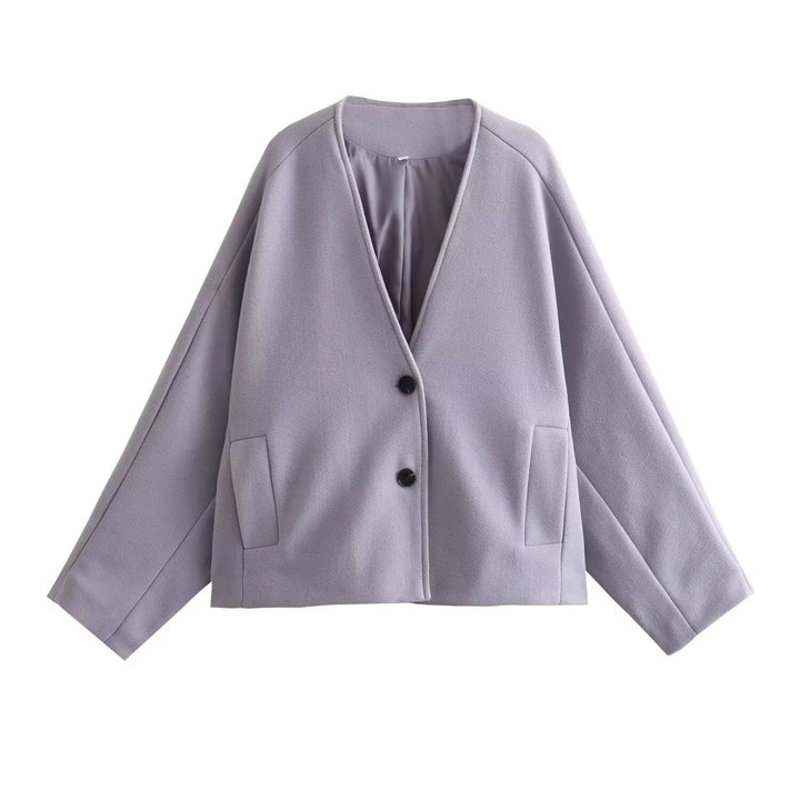Damen Kurzmantel aus Wollmix mit Oversize‑Silhouette, V‑Ausschnitt und Zweiknopfverschluss Echo Archiv