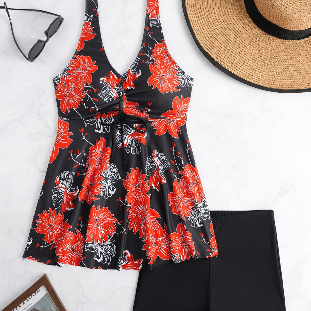 Damen Tankini mit floralem Wickeldesign und bequemen Shorts Echo Archiv