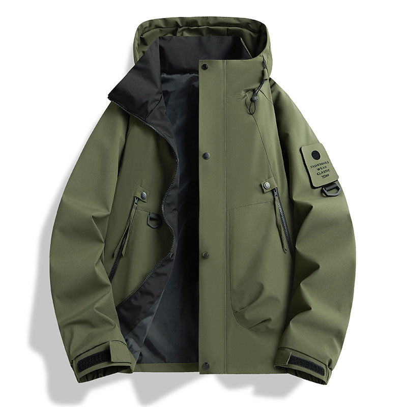 Herren wasserdichte urbane Hardshell-Jacke mit geschweißten Nähten, verstellbarer Kapuze und Utilitieschultertasche – Taviero